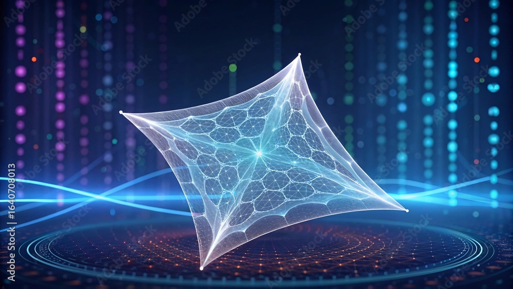 Poster abstract technology background with a glowing network structure, representing digital connection, da