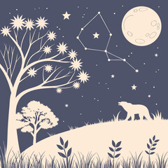 Fototapeta premium Celestial Night Sky Vector – Constellation Map Illustration