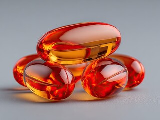 Orange-red translucent capsules, stacked