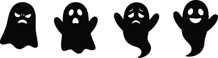 Spooky halloween ghosts cute scary icons set