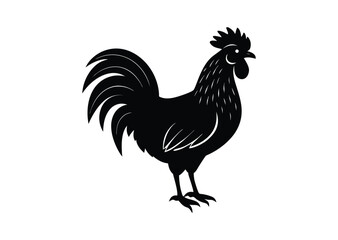 Rooster cock silhouette black vector white background
