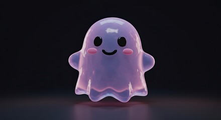 Cute Ghost Emoji in Clear 3D Jelly Texture Glowing in Dim Light