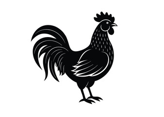 Fototapeta premium Rooster cock silhouette black vector white background