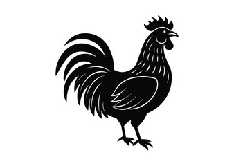 Rooster cock silhouette black vector white background