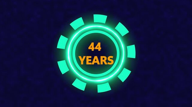 44 Years, 3D Rendering. Glow Alphabet Number in sphere ,44 Years Text Animation Effects Anniversary Digital neon Circle black Background.