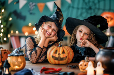 Two girls are celebrating Halloween