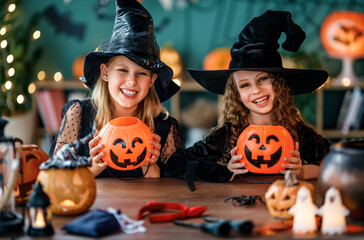Two girls are celebrating Halloween