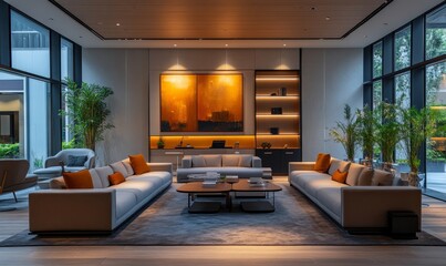 Photo of a modern meeting room, showcasing a clean, professional space designed for collaboration and discussion, Generative AI