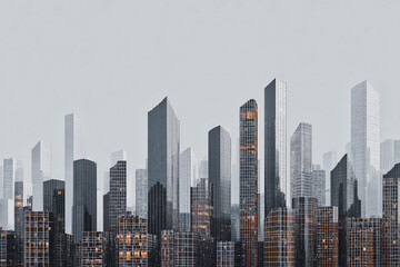 Obraz premium Abstract City Skyline with Bar Chart Shaped Skyscrapers Representing Financial and Economic Growth