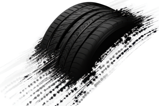 Black tire track left on asphalt road surface reveals the impact of high-speed acceleration and sharp turns during a driving maneuver in a racing environment