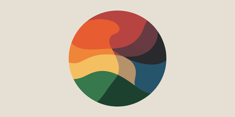 Abstract circle design with overlapping colorful segments on a light background illustration style