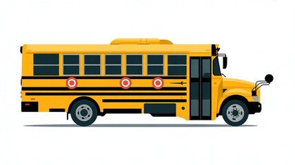 A yellow school bus with two red markers on it. The bus is on a route and the markers indicate the bus's current location