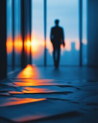 Tax deal compliance, corporate breach and abandoned financial documents with regulatory risk exposure and governance oversight in cinematic sunset office setting for accountability and policy