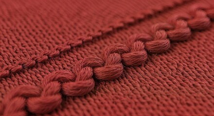 Close-up of Deep Red Textured Yarn, Hand-Woven Fabric Detail, Artisan Textile Background