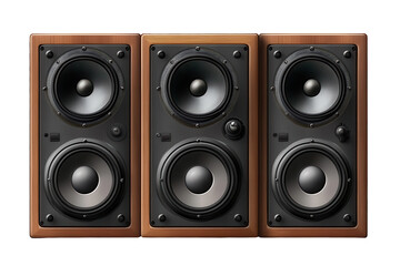 Fototapeta premium Stacked vintage audio music speakers showcasing classic design and craftsmanship, perfect for enhancing any audio experience in a home setting