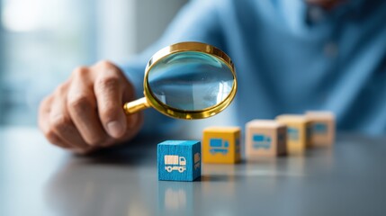 Logistics Management: Focus on Delivery and Transportation Solutions with Magnifying Glass for Quality Assurance