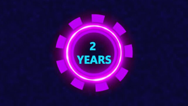 2 Years, 3D Rendering. Glow Alphabet Number in sphere ,2 Years Text Animation Effects Anniversary Digital neon Circle black Background.