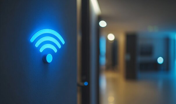 Wi-Fi extender with a blue Wi-Fi symbol, symbolizing modern connectivity and the integration of smart home technology, Generative AI