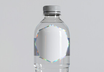 Minimalist Water Bottle Holographic Label Mockup on White
