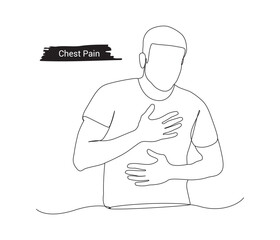 Continuous line drawings of person chest pain.