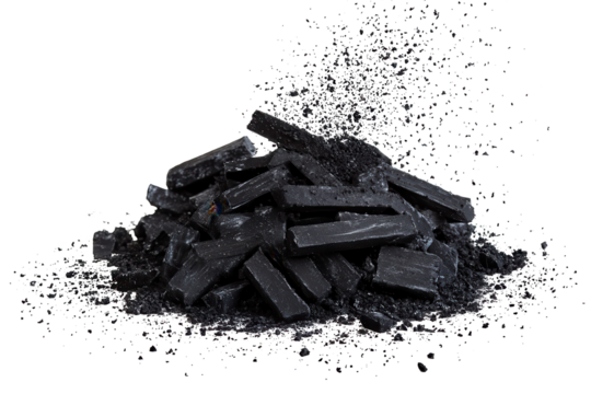 Black chalk pieces and dust create a striking visual display with dynamic flying effect