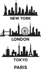 Obraz premium Stylish Black and White Skyline Collection: New York, London, Tokyo, Paris Cityscapes.