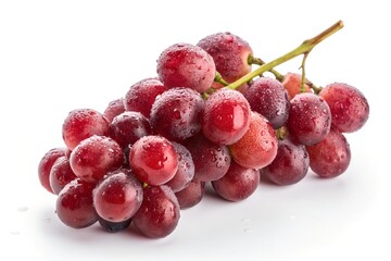 Fototapeta premium Red grapes with water droplets on a clean white surface, fresh fruit