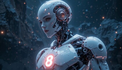 Fototapeta premium Futuristic female robot with number eight