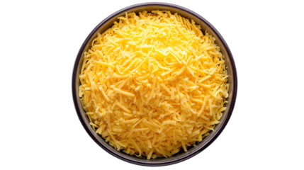 A top down view of a pile of Mexican blend shredded cheese, against a white background.