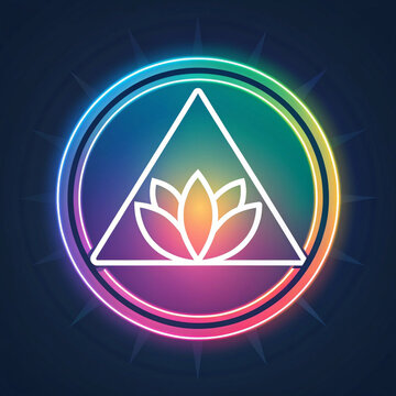 The image is a logo featuring a lotus flower inside a triangle within a glowing, multicolored circle. The design is clean and modern, likely representing spirituality or wellness.

