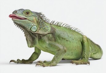 Obraz premium Green iguana profile, tongue out