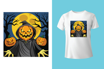 Halloween T-shirt design costume template. Happy halloween scary trendy vector t-shirt design. Halloween vector clothing apparel t-shirt design