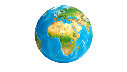 Abstract 3D earth globe with visible continents of Europe and America isolated on a white background, representing global business and geography