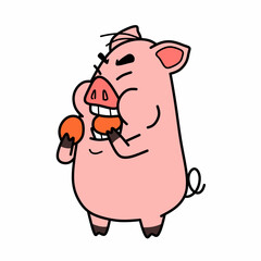 A pink piglet cartoon character illustration with expression, funny cartoon character meme sticker, funny animal vector, mascot logo