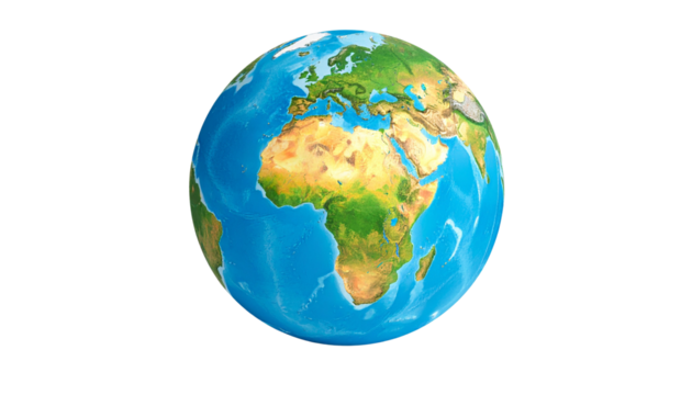 Abstract 3D earth globe with visible continents of Europe and America isolated on a white background, representing global business and geography