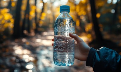 Person holding a reusable water bottle, promoting the eco-friendly habit of reducing plastic waste while staying hydrated, Generative AI