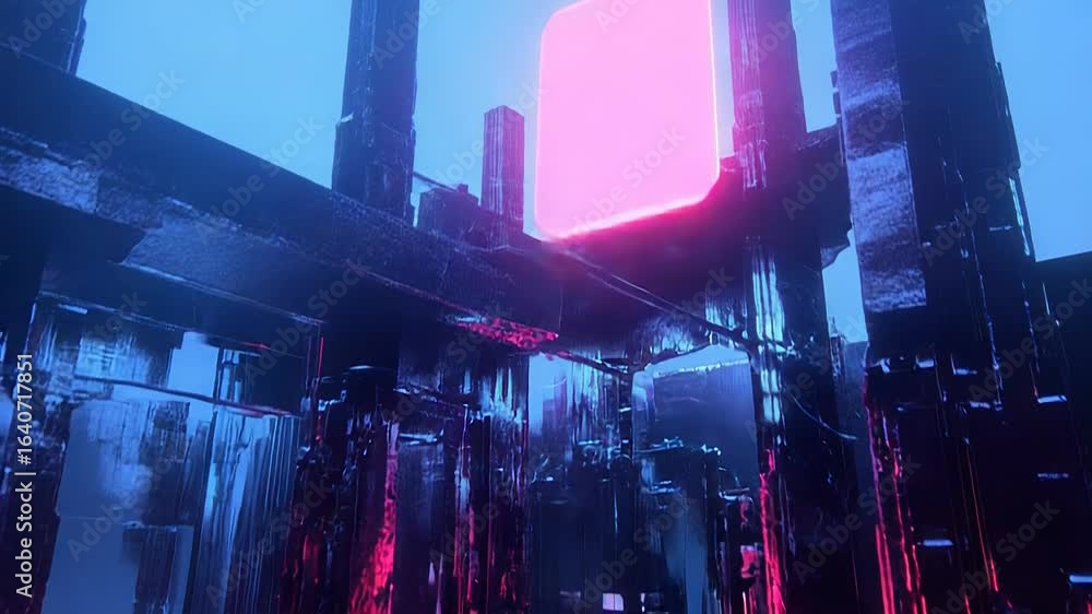 Poster glowing rectangular portal illuminating dark abstract environment