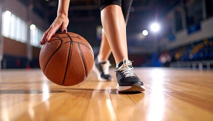 Naklejka premium Close-up of female basketball player dribbling