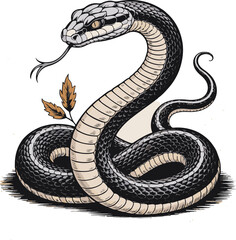 Obraz premium Intricate illustration of a coiled black snake with forked tongue