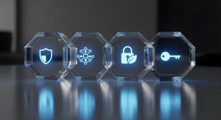 Advanced cybersecurity and data protection concept with glowing icons. Digital technology for network security, eco-friendly solutions, and encryption