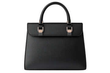 Elegant black handbag with structured design and dual handles.