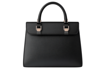 Elegant black handbag with structured design and dual handles.