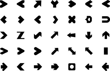Black Arrow Icon Collection in Various Styles and Directions" Vector