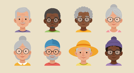 Set of Old People Portraits with Various Outfits