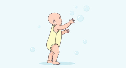 Adorable Toddler Reaching for Floating Bubbles in a World of Childhood Wonder