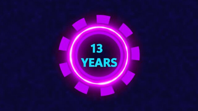 13 Years, 3D Rendering. Glow Alphabet Number in sphere ,13 Years Text Animation Effects Anniversary Digital neon Circle black Background.
