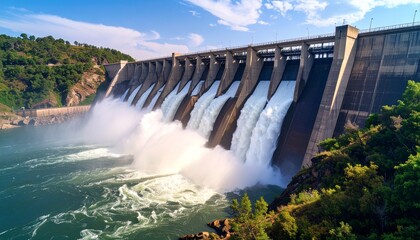 放水をする巨大ダムの風景　絶景