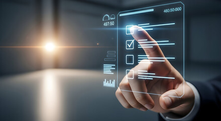 A human hand holds a glowing red system warning sign, a futuristic concept of cybersecurity alerts and digital threats.