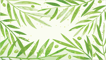 Naklejka premium Watercolor painting of olive branches and olives forming a frame on a white background design element