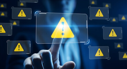 Cybersecurity professional addressing urgent system alerts with advanced digital technology interface